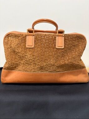 Celine Tan Suede & Leather Top-Handle Travel Bag